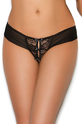 Let It Bow Black Crotchless Panty In Osxl