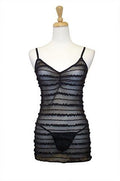 Exposed By Magic Silk Ruffle Mesh Tube Dress/G-String Set, Lrg/Xl, Black