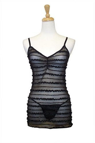 Exposed By Magic Silk Ruffle Mesh Tube Dress/G-String Set, Lrg/Xl, Black