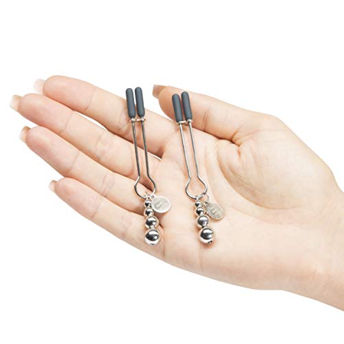 Fifty Shades Of Grey The Pinch Nipple Clamps - Adjustable Weight Metal Nipple Clamps For Sex Pleasure - Silicone Coated Clip - Includes Satin Bag - Silver