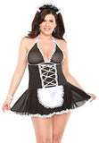 Coquette Womens Plus Kissable Queen French Maid Babydoll With Lacefront And Matching Headpiece, Black/White, One Size/X-Large