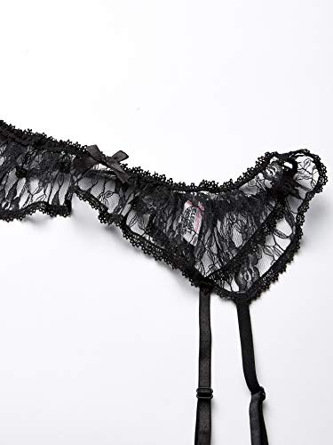 Elegant Moments Womens Plus Queen Size Lace Garter Belt, Black