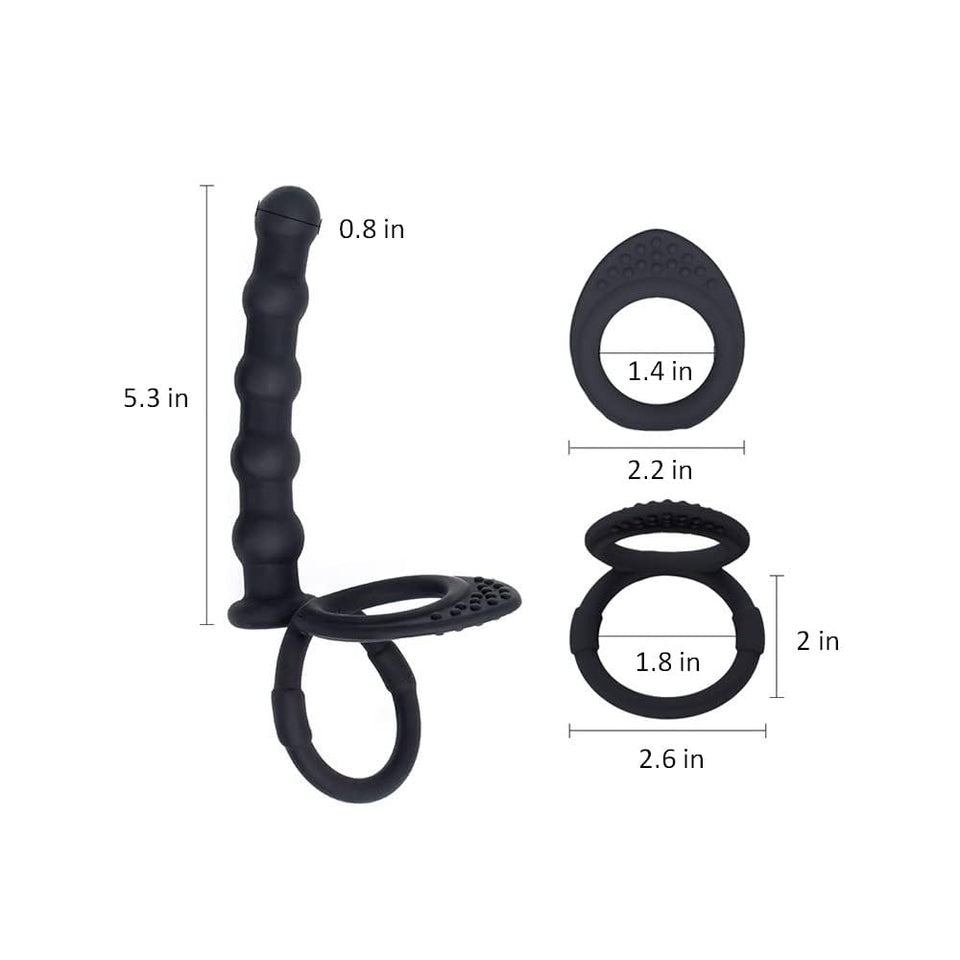 Silicone Anal Beads with Penis Ring,Silicone Anal Plug Strap On Anal Dildo,Anal Training Toys Anal Hook for Anal Play,Double Pen