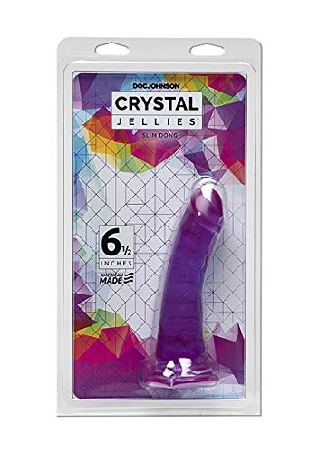 Doc Johnson Crystal Jellies - Slim Dong - 6.5 Inch - 1.5&quot; Wide - Strong Suction Cup Base - O-Ring Harness Compatible Dildo, Purple