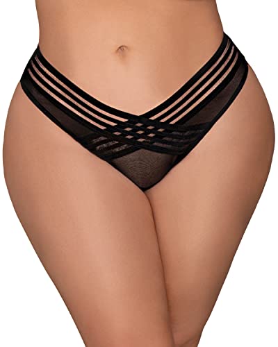 Dg Mesh Thong W/ Front Detail Black 2X