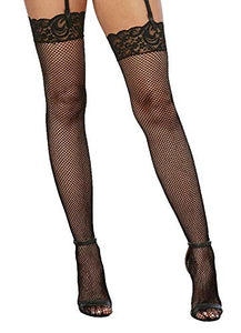 Dreamgirl Womens Lace Top Fishnet Thigh-High Stockings, Black, One Size