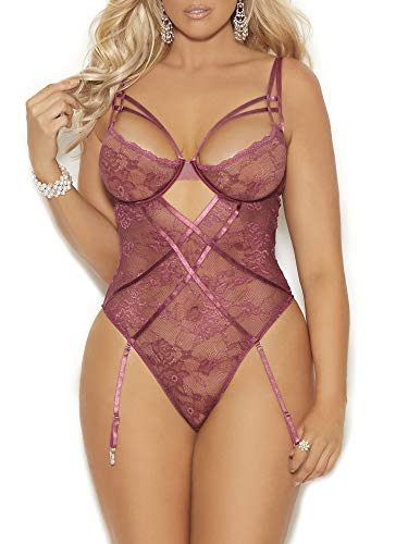 Teddiette W/Detachable Garters Rose Wine 3X