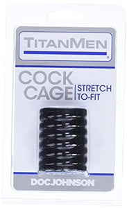 Doc Johnson Titanmen - Cock Cage - Use As C-Ring Or Ball Stretcher - Firmer Erections - Gives Your Boys A Tug - Stretch-To-Fit - Black