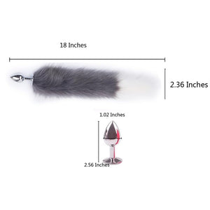 Ooiixx Sexy Fox Tail Cosplay Anal Plug Anal Butt Plug Adult Sex Toys for Women Men Couple Stainless Steel Anal Plug (18'' Gray)