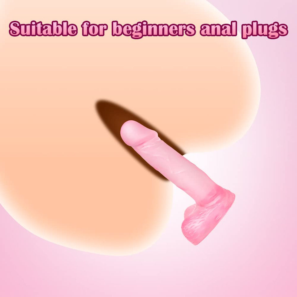 4 Inch Realistic Small Dildo,Beginner Anal Plug,Soft Anal Dildo with Curved Shaft and Balls,Adult Sex Toy Women Men Couples.Expe
