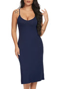 LB LIFEBEST Womens Full Slips Cami Long Spaghetti Strap Under Dress Navy Blue