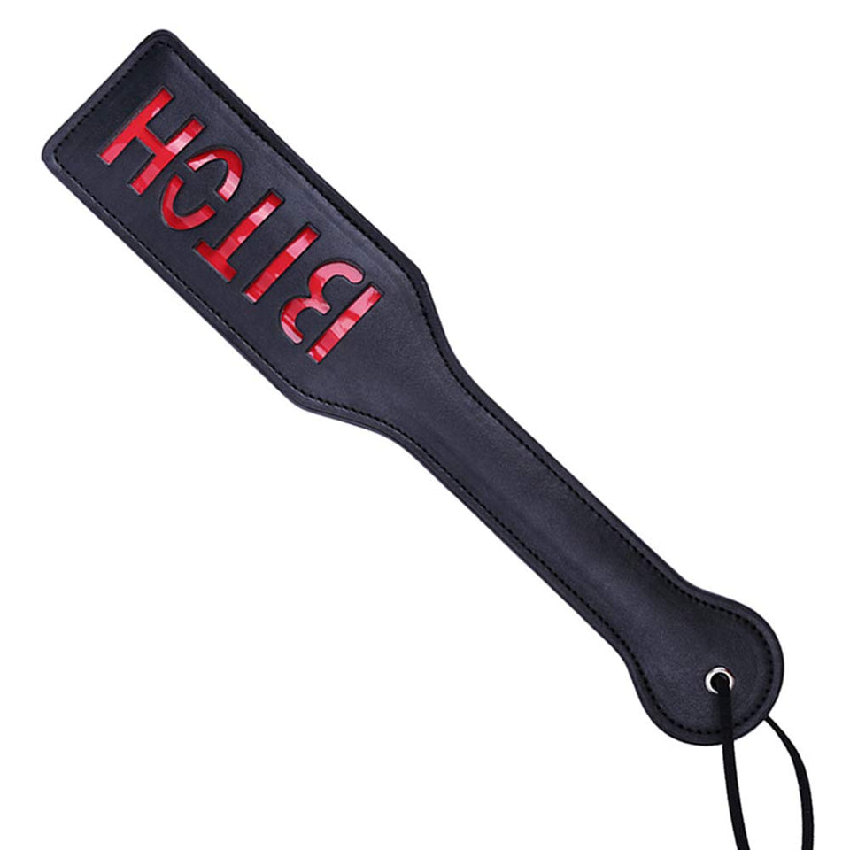 VENESUN Bitch Spanking Paddle for Adults, 12.8inch Faux Leather BDSM Paddle for Sex Play, Black
