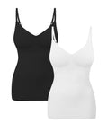 EUYZOU Womens 2PK Tummy Control Shapewear Tank Tops Seamless V-Neck Compression Tank Tops Body Shaper Camisole, Black/White M