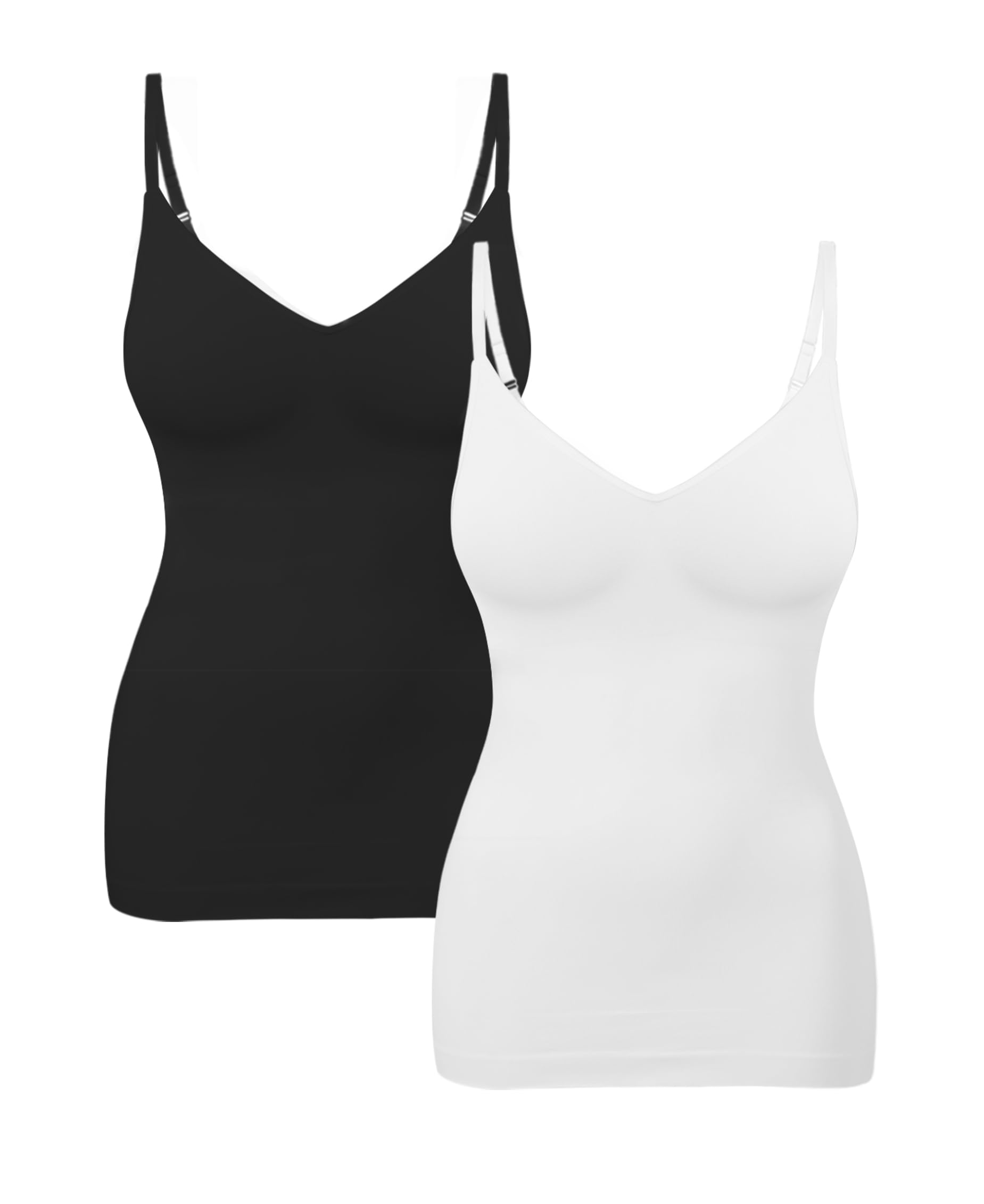 EUYZOU Womens 2PK Tummy Control Shapewear Tank Tops Seamless V-Neck Compression Tank Tops Body Shaper Camisole, Black/White M