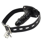 Lockable Dildo Mouth Gag SM Realistic Black Silicon Penis Gag Adjustable Leather Strap On with Lock Fantasy Sex Toys for Couple