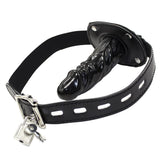 Lockable Dildo Mouth Gag SM Realistic Black Silicon Penis Gag Adjustable Leather Strap On with Lock Fantasy Sex Toys for Couple