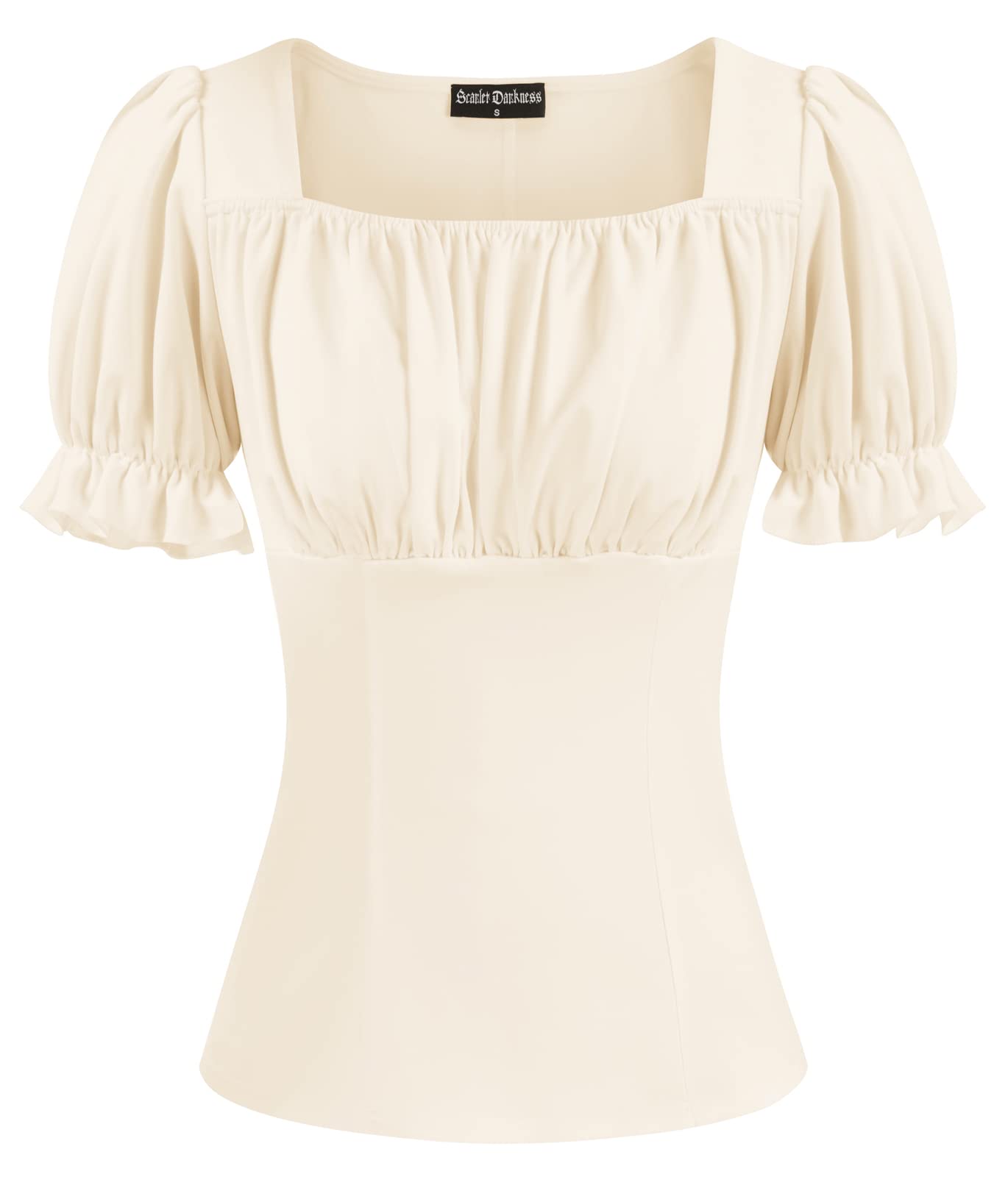Womens Renaissance Shirt Vintage Puff Sleeve Square Neck Ruched Bust Tops Apricot L