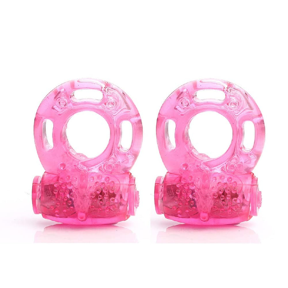 2 Pcs Vibrating Clitoral Stimulator Cock Ring, Silicone Penis Ring with Vibrator Ejaculation Delay Erection Enhance Adult Erotic