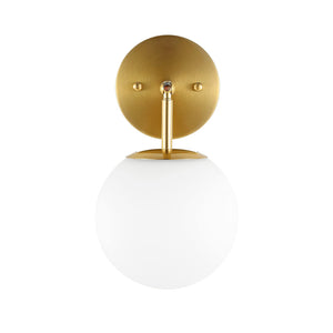 Baoden Modern Wall Sconce Industrial Mid Century Bathroom Vanity Wall Light With White Globe Glass Lampshade Brushed Brass Finis