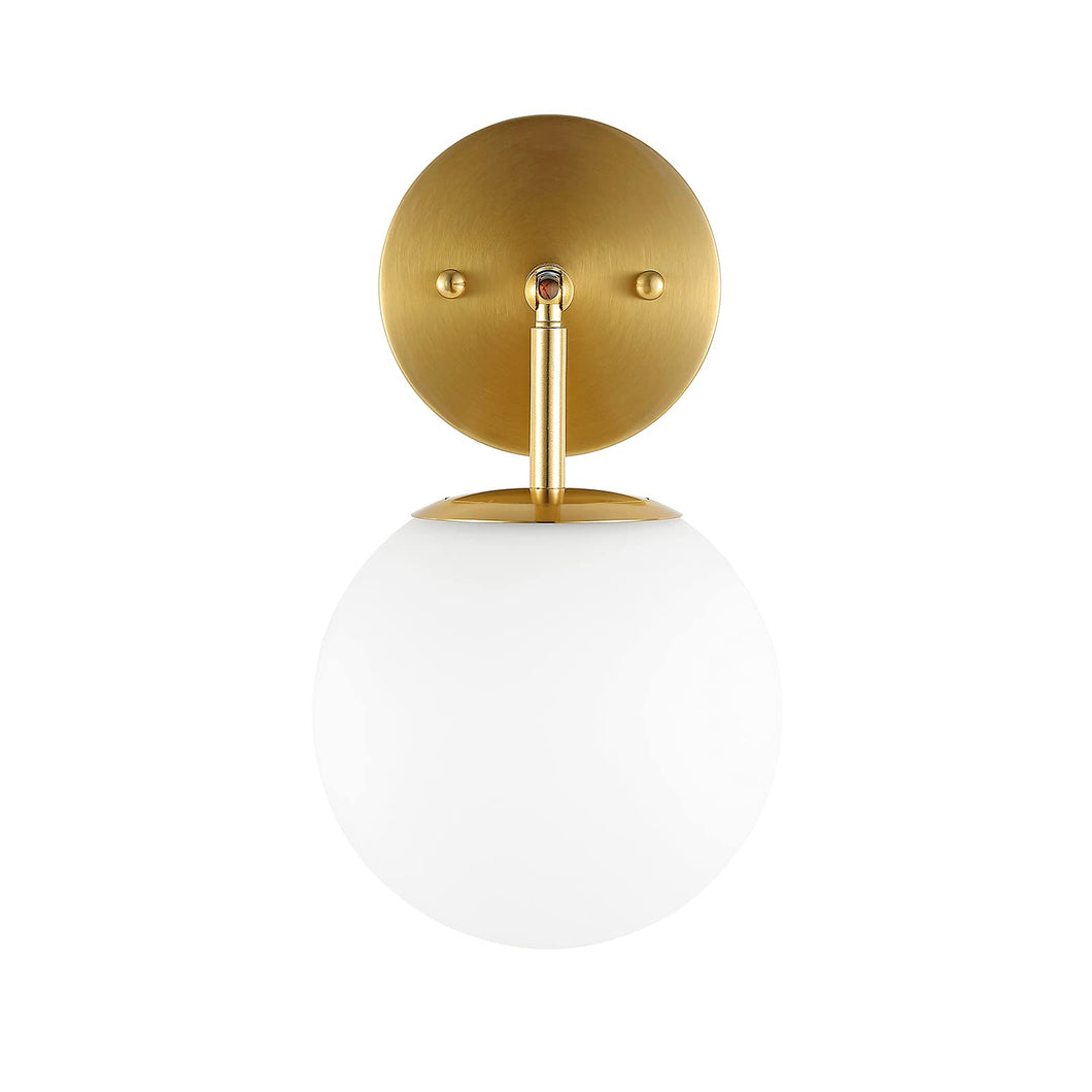Baoden Modern Wall Sconce Industrial Mid Century Bathroom Vanity Wall Light With White Globe Glass Lampshade Brushed Brass Finis