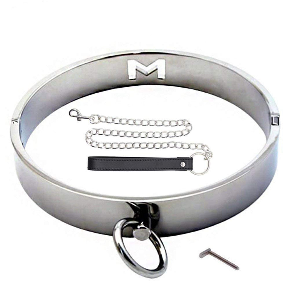 O Ring Metal Locking Collar - Davidsource Neck Collar with O Ring Magnetic Stainless Pin Restraint Gear BDSM Sex Toy