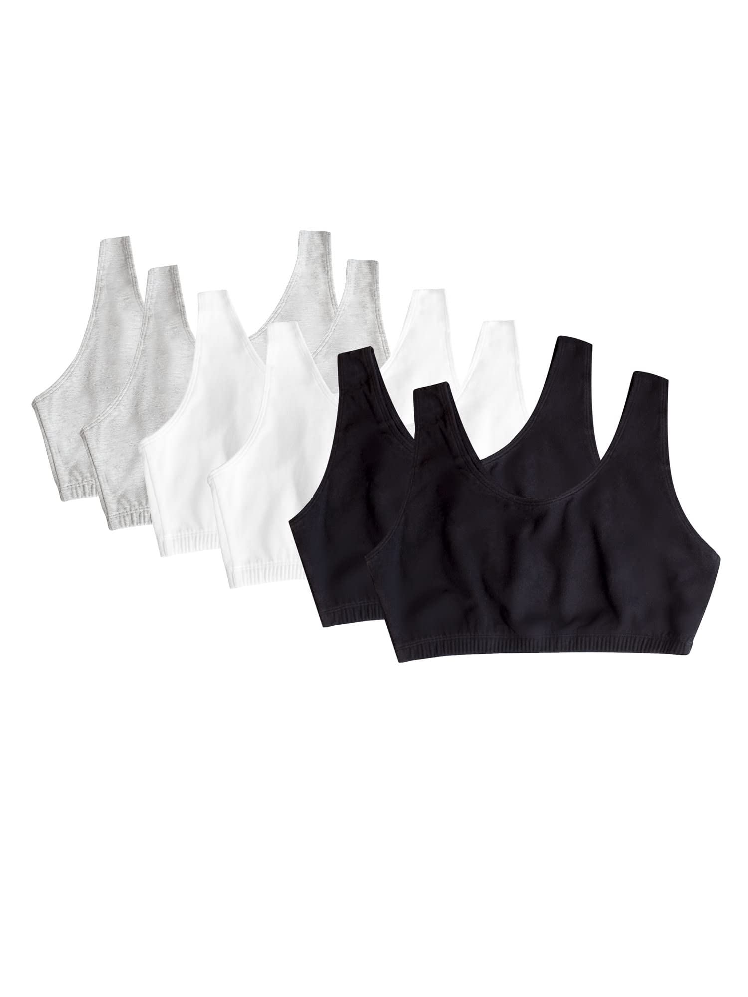 Fruit of the Loom Womens Built Up Tank Style Sports Bra, Black/White/Heather Grey/Black/White/Heather Grey, 44