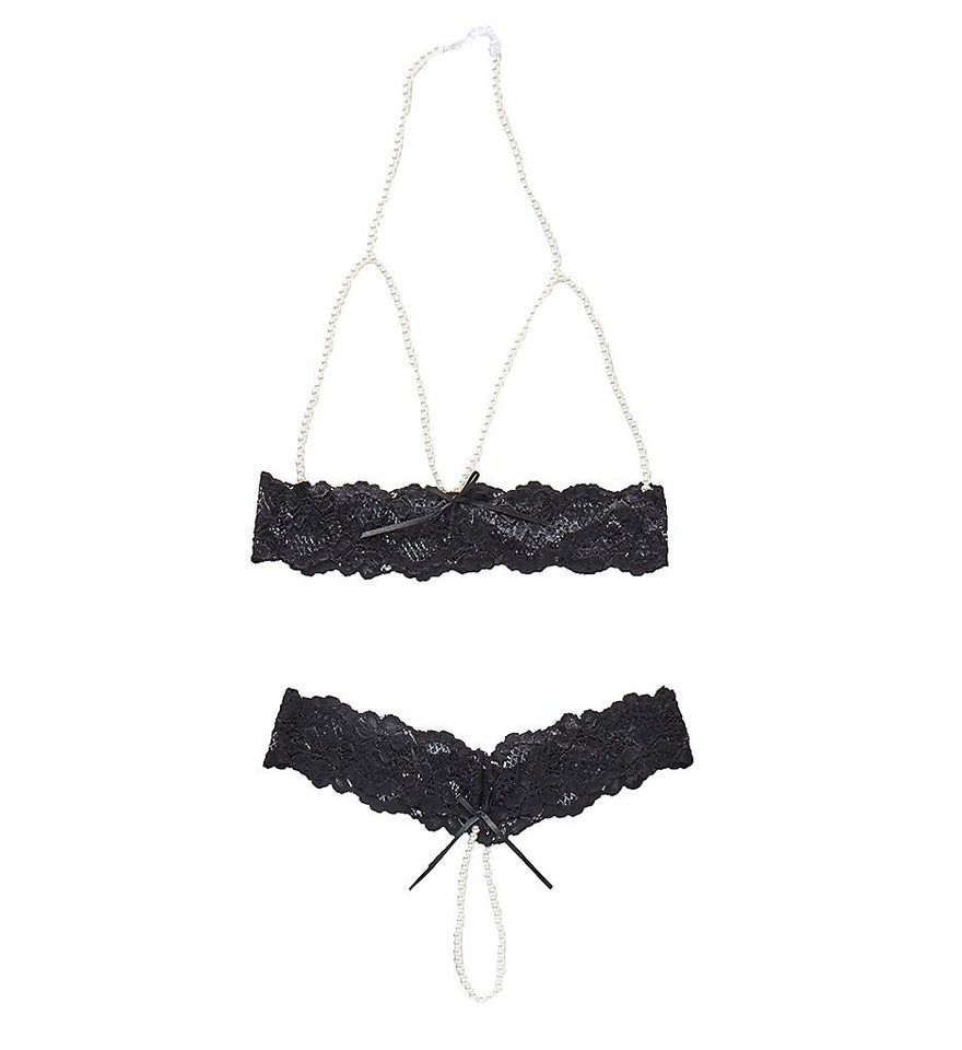 WD PEARL LACE BRA  G SET BL SM NET