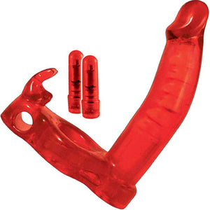 Double Penetrator Rabbit Cock Ring - Red