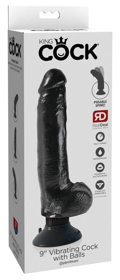 King Cock 9In Vibrating Cock W/Balls Blk