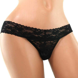 (D) SECRETS LACE THONG VIBRATI W/REMOTE BLACK PLUS SIZE