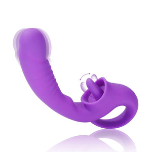 Clitoral Licking G Spot Vibrator, 2 in 1 Dildo Vibrator Clitoralis Stimulator with 10 Licking & Vibrating Modes, Strapless Strap