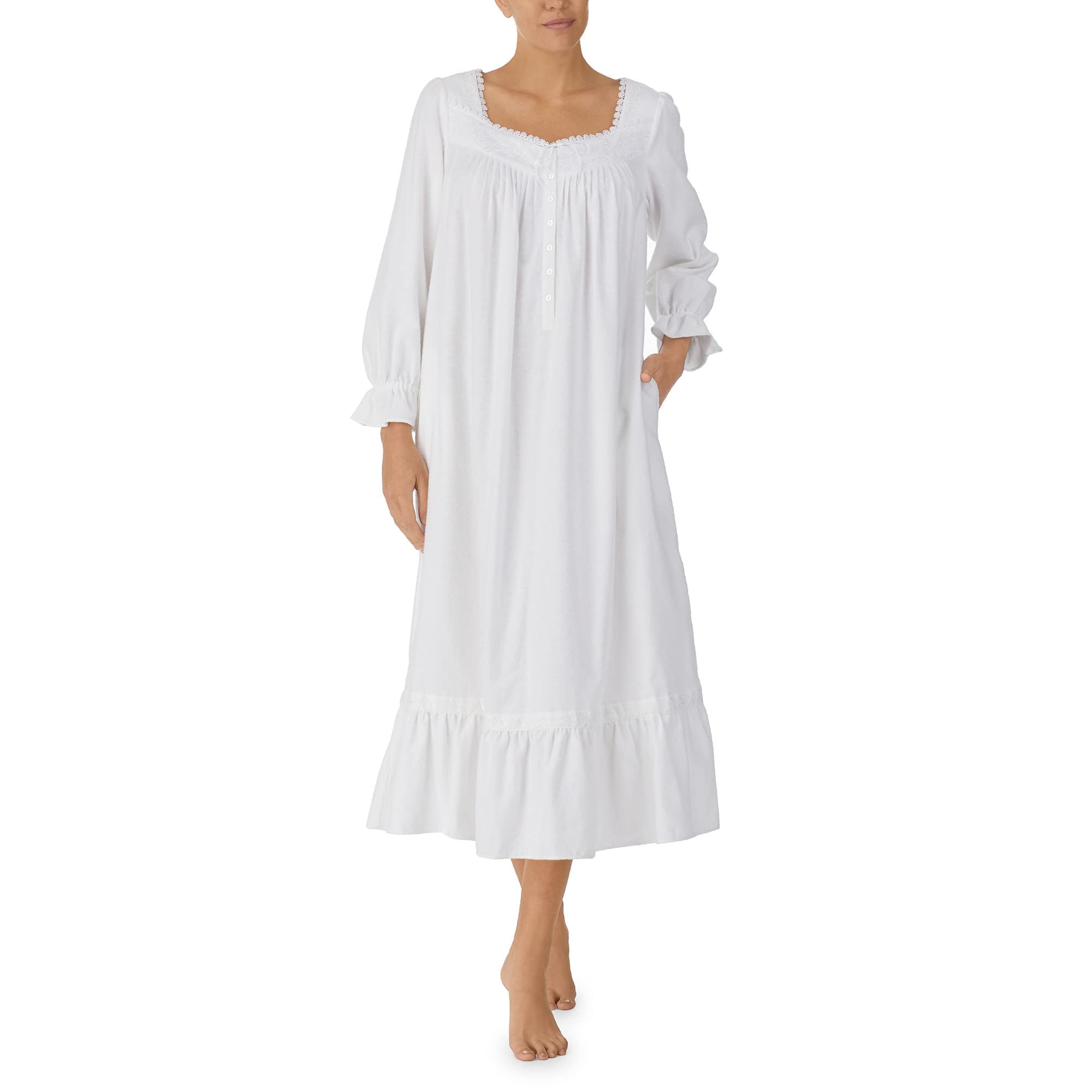 Eileen West Womens Long Sleeve Flannel Ballet Gown, White