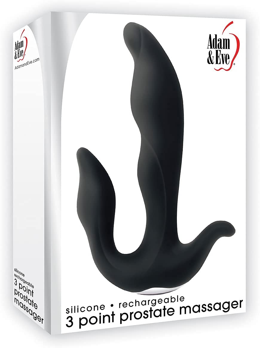 Adam & Eve 3 Point Prostate Massager, Black | Rechargeable And Flexible Silicone Prostate Vibrator With Multiple Vibration Modes | Center Shaft: 5.25 L X 1.5 W