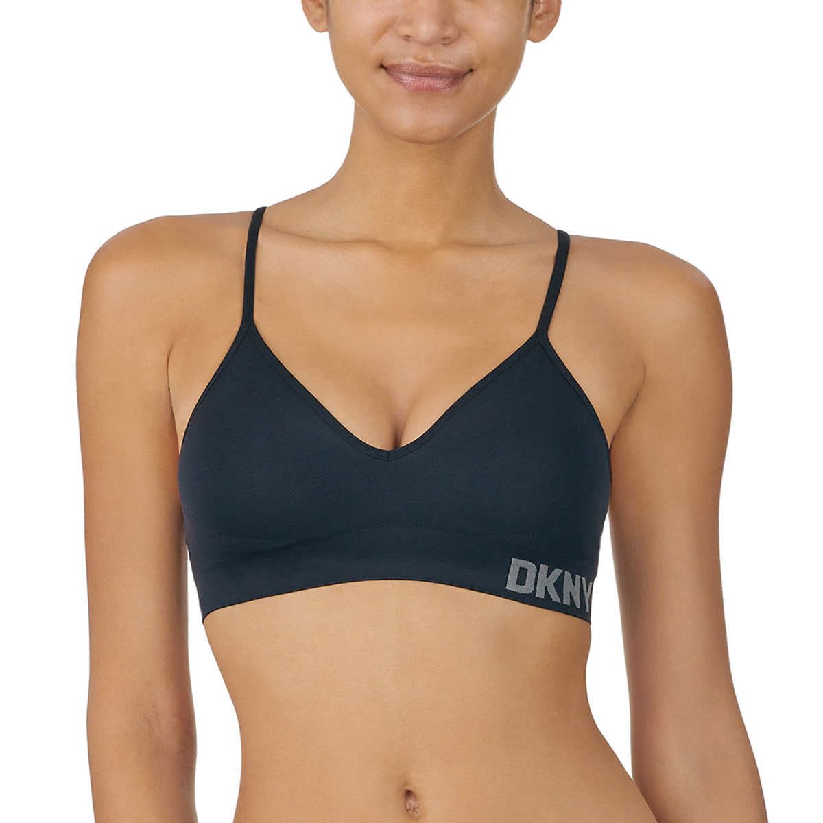 DKNY Women Seamless Bra Wire Free Pull On 2-Pack, Black & Sand, Small