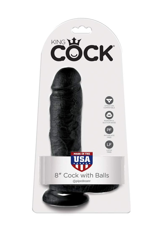Pipedream King Cock With Balls, Black, 8 Inch