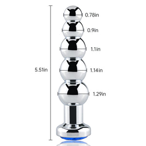 Anal Beads, Blue Jewelry Metal Butt Plug Anal Trainer with 5 Graduated Balls Fetish Kinky Sex Toys Love Tools for Couple Lover