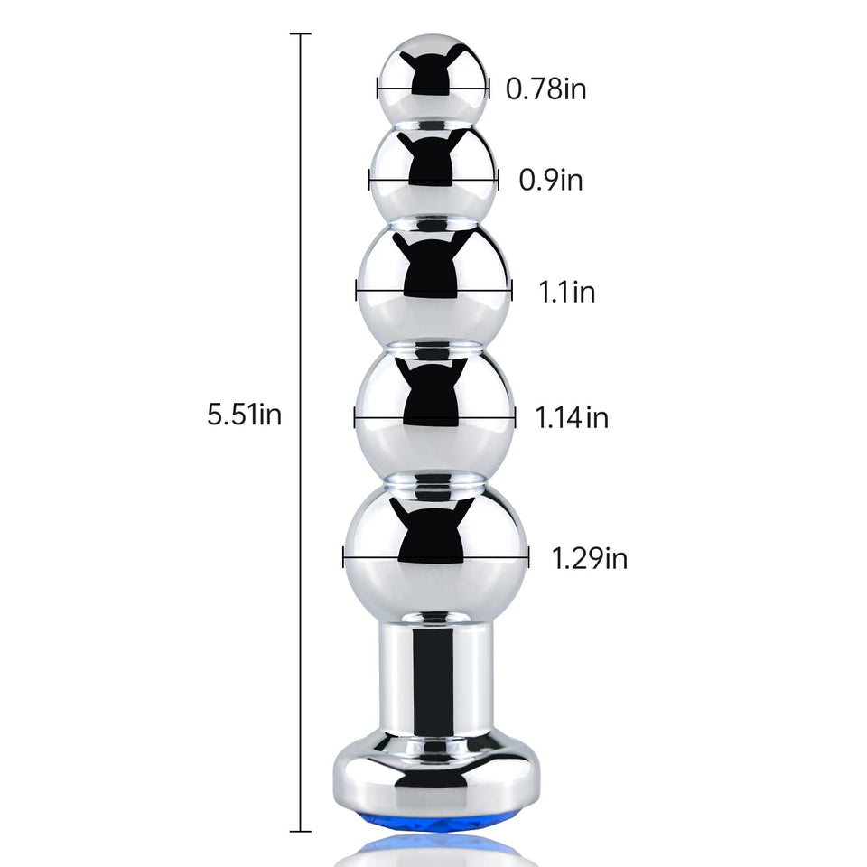 Anal Beads, Blue Jewelry Metal Butt Plug Anal Trainer with 5 Graduated Balls Fetish Kinky Sex Toys Love Tools for Couple Lover
