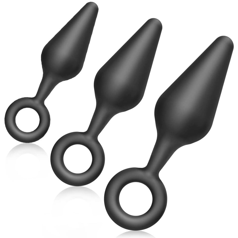 FST Silicone Anal Plug Training Set 3 Sizes with Tapered Top and Safety Ring Butt Plug Kit for Prostate Massage G-Spot Stimulati