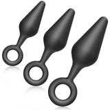FST Silicone Anal Plug Training Set 3 Sizes with Tapered Top and Safety Ring Butt Plug Kit for Prostate Massage G-Spot Stimulati
