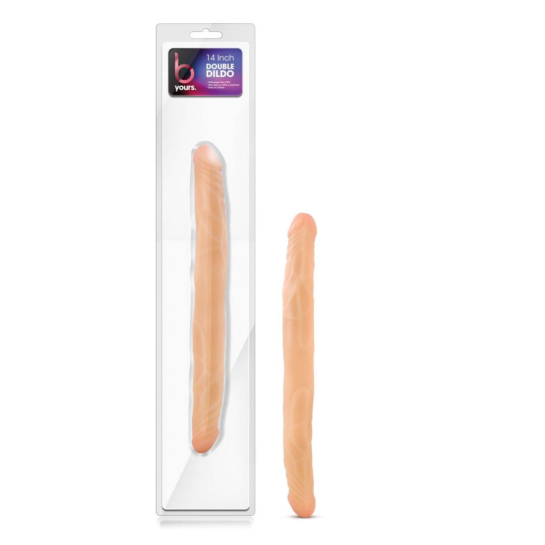 Blush Novelties B Yours Realistic Double Dildo - 14 inch Length by 1.5 Inch Thick Shaft Dong - Two Headed DP Adult Product - Pro
