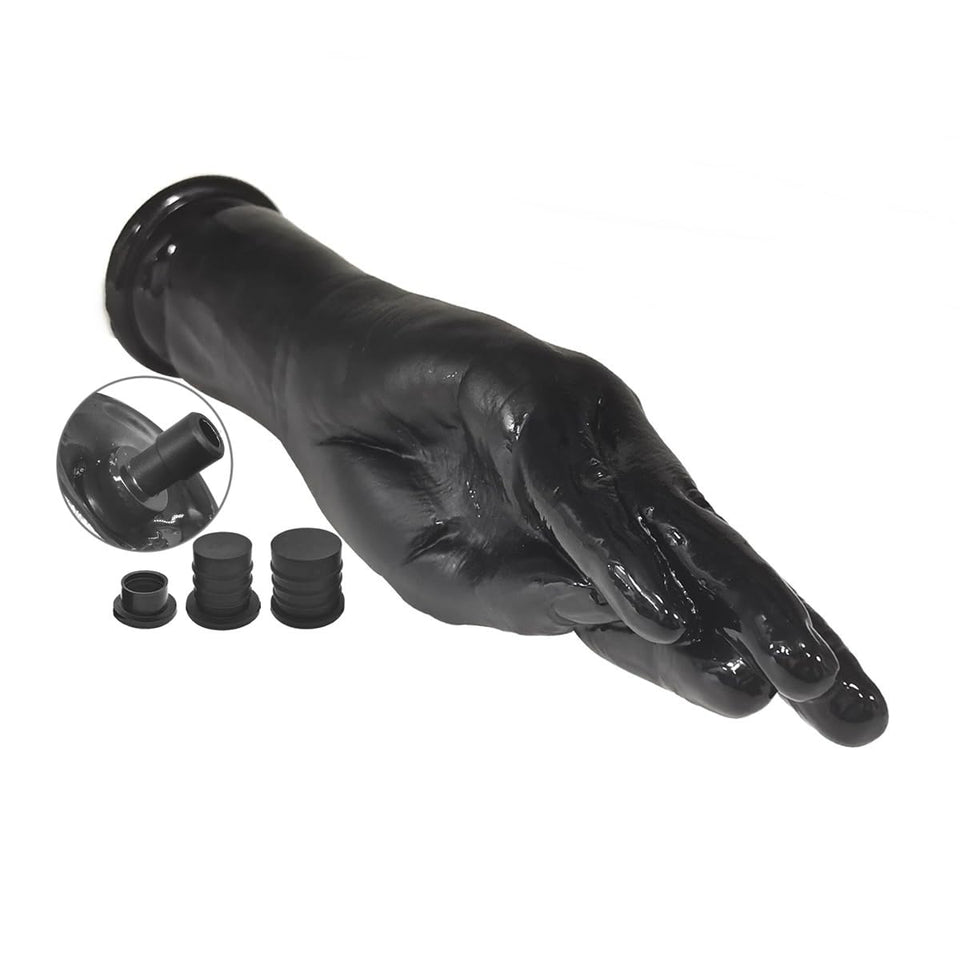 Realistic Hand Dildo with Massage Gun Adapter Black Forearm Dildo Anal Butt Plug Anal & Vaginal Masturbation Adult Sex Toy(M)