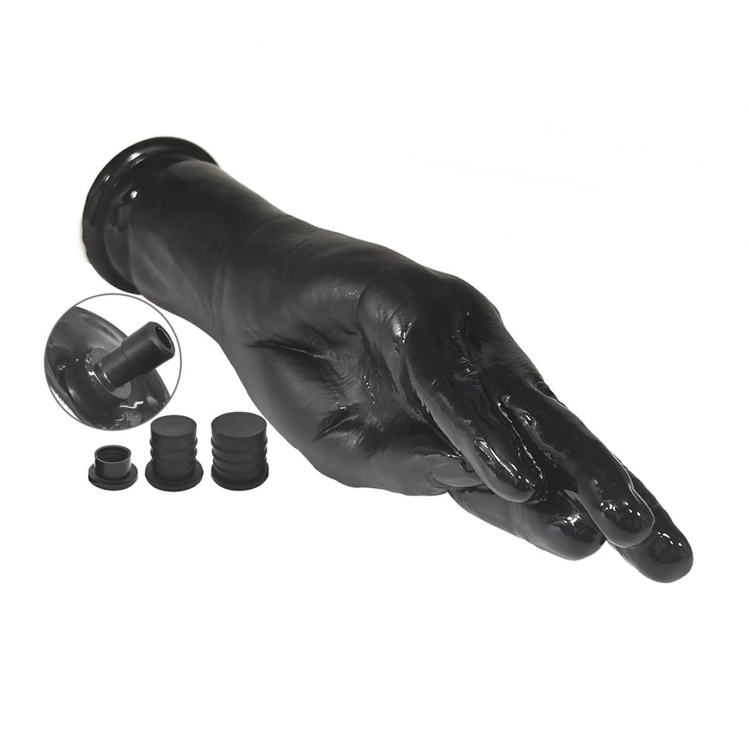 Realistic Hand Dildo with Massage Gun Adapter Black Forearm Dildo Anal Butt Plug Anal & Vaginal Masturbation Adult Sex Toy(M)