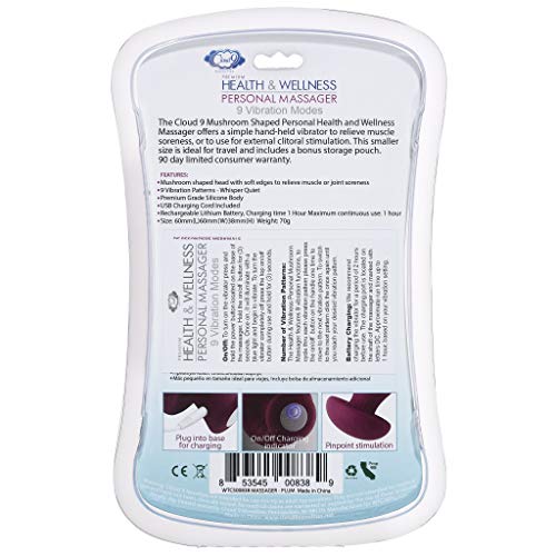 Cloud 9 Novelties Premium Health & Wellness Personal Massager 9 Vibration Modes, Plum