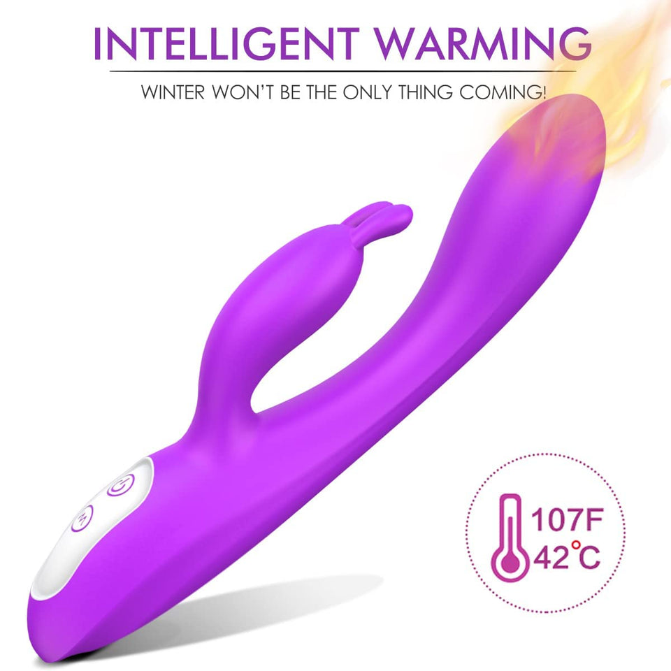 G Spot Rabbit Vibrator with Heating Function and Bunny Ears for Clitoris G-spot Stimulation,Waterproof Dildo with 9 Powerful Vib