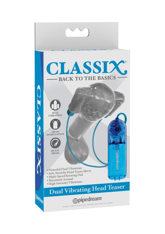 Classix Dual Vibrating Head Teaser - Blue/Clear