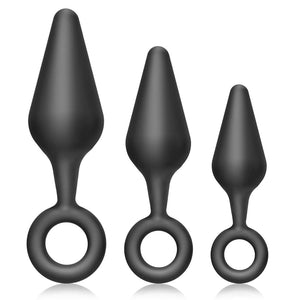 FST Silicone Anal Plug Training Set 3 Sizes with Tapered Top and Safety Ring Butt Plug Kit for Prostate Massage G-Spot Stimulati