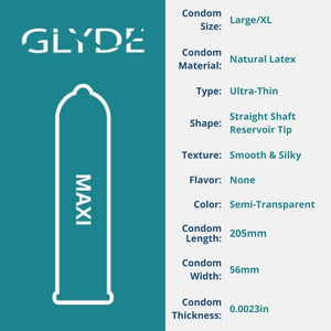 Glyde Maxi - Xl Fit Condoms - 12 Count - Ultra-Thin, Vegan, Non-Toxic, Large Size Natural Rubber Latex, 56Mm For Generous Fit