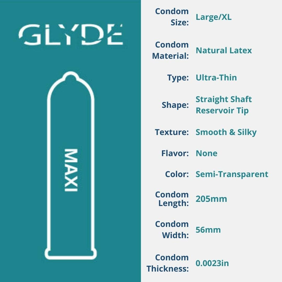Glyde Maxi - Xl Fit Condoms - 12 Count - Ultra-Thin, Vegan, Non-Toxic, Large Size Natural Rubber Latex, 56Mm For Generous Fit