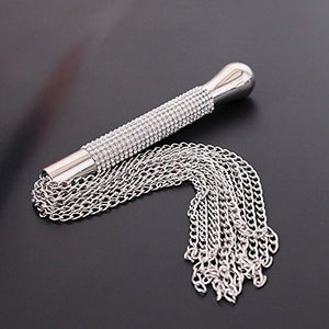 BDSM Diamond Wrap Handle Steel Chain Queen Whip,Silvery Metal Chain Whip Flogger Restraint Bondage Sex Toy,Role Play Sex Love To