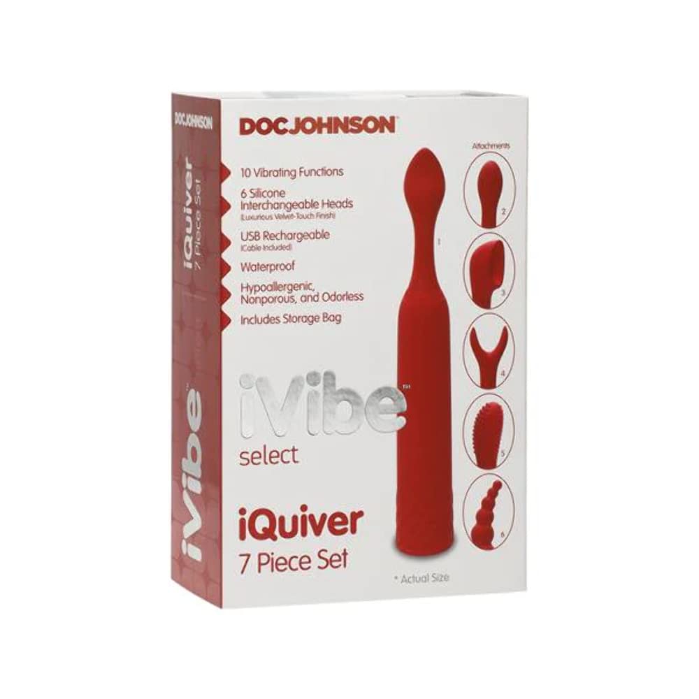Doc Johnson Ivibe Select - Iquiver - 7Piece Set - 10 Vibrating Functions - 6 Silicone Interchangeable Heads - 10 Vibrating Funct